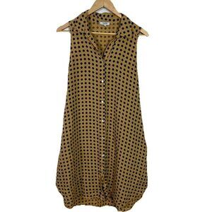 Rosemarine Italian Polka Dot Button Front Sleeveless Linen Dress Small